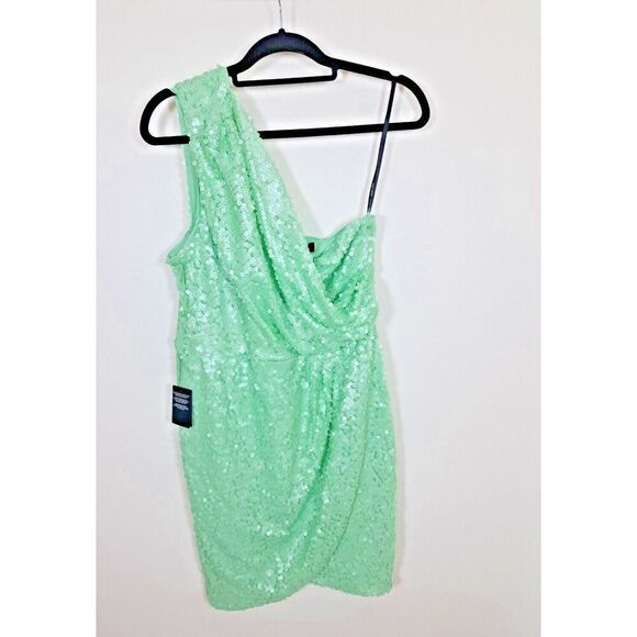 Marciano Dress Size Large Green Sequin One Shoulder Cocktail Formal Wedding - Picture 1 of 7
